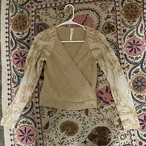 Anthropologie Beige and Cream Wrap Blouse